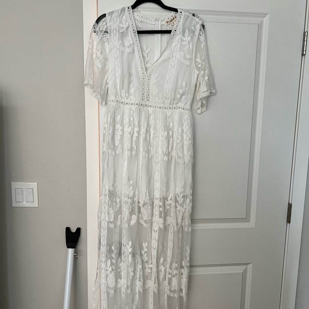 Reign White Lace Romper Maxi Dress